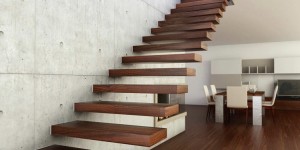 escalier suspendu en bois